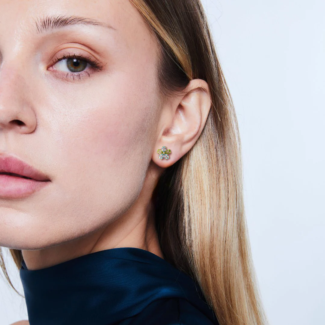 Petals Blue Topaz and Peridot Studs - Image 3