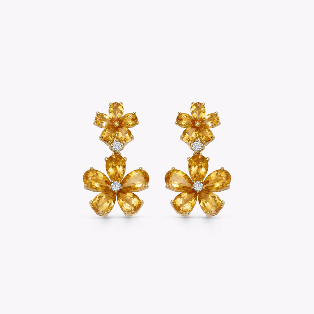 Petals Citrine and Diamond Flower Earrings