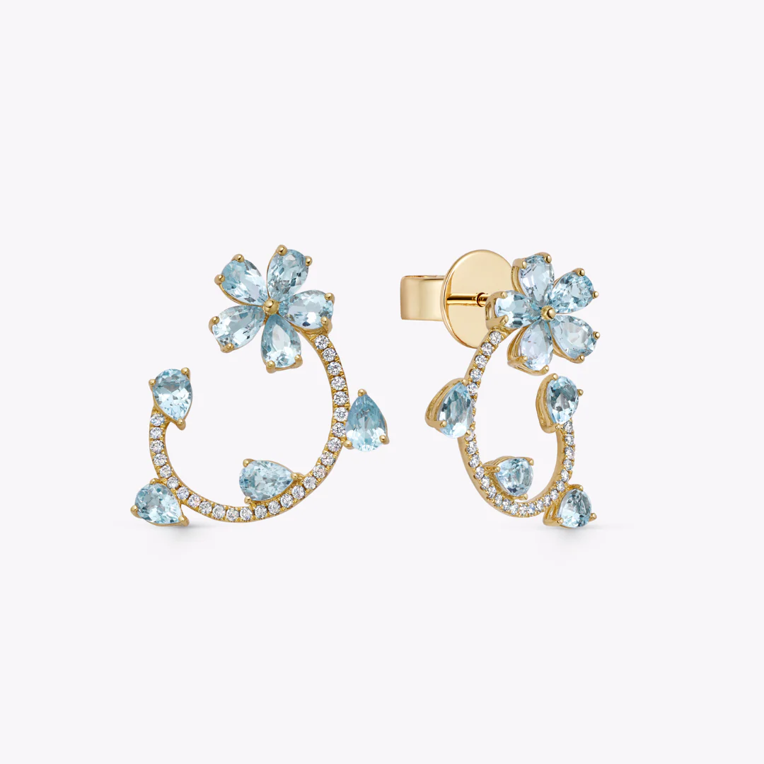 Petals Blue Topaz and Diamond Curl Earrings - Image 2