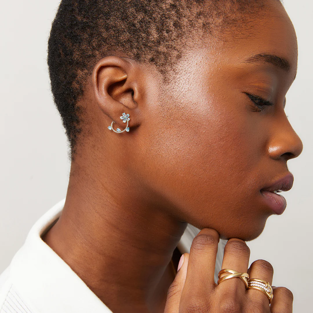 Petals Blue Topaz and Diamond Curl Earrings - Image 3