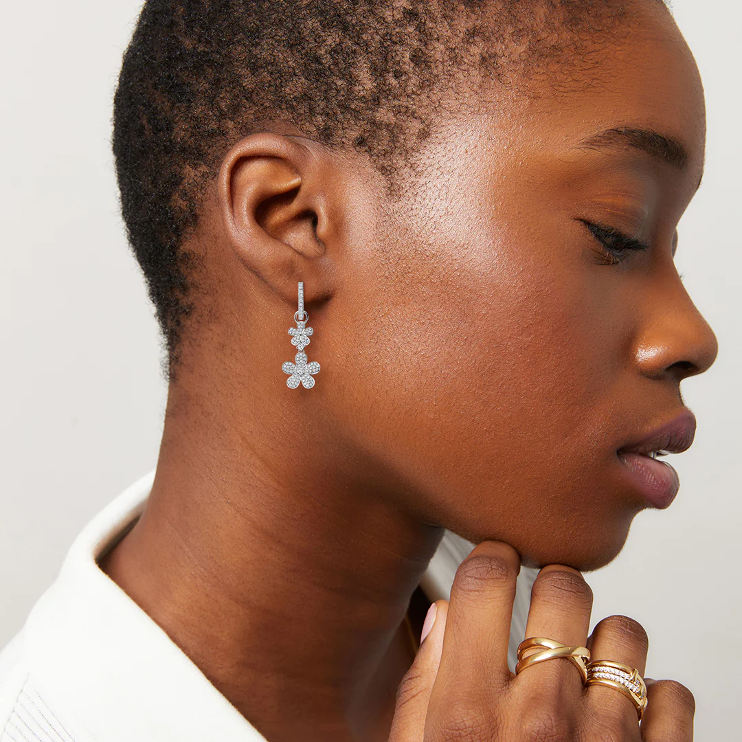 Petals Diamond Pavé Double Flower Detachable Drops - Image 4