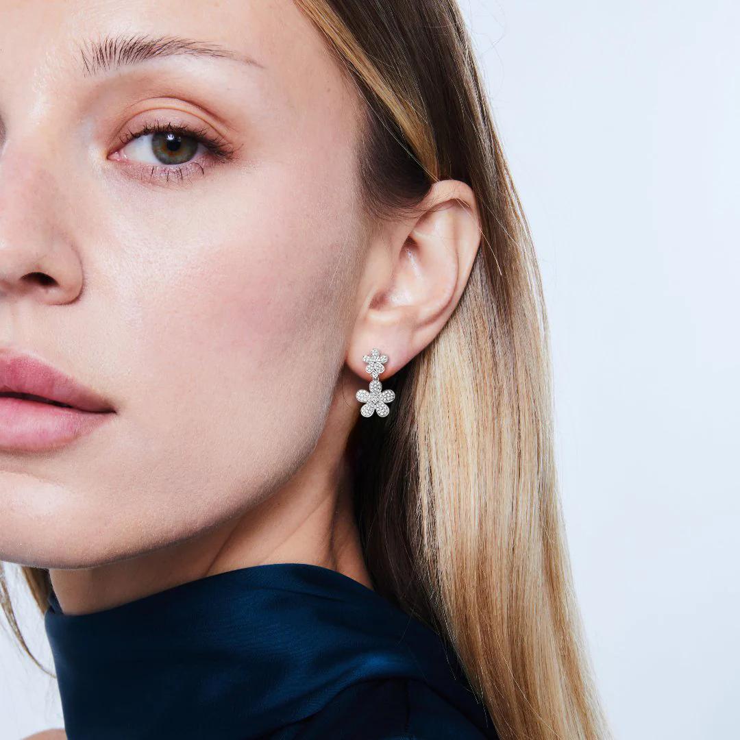 Petals Double Flower Pave Diamond Earrings - Image 3