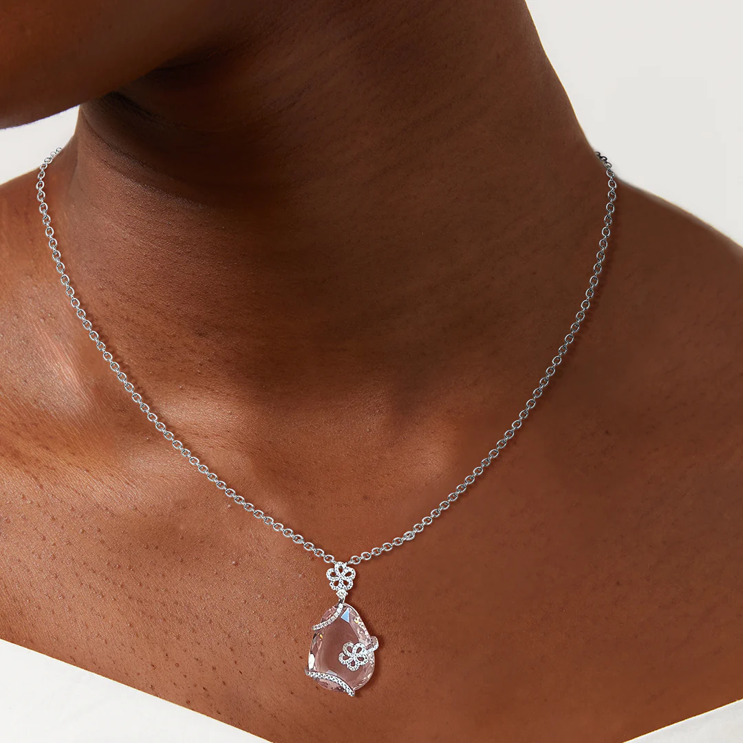 Petals Morganite and Diamond Flower Wrap Pendant - Image 3