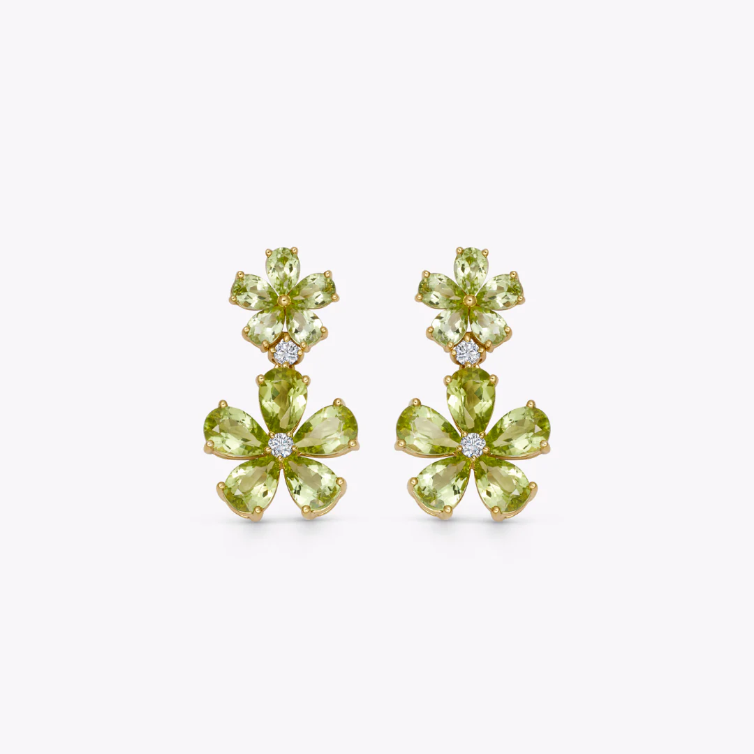 Petals Peridot and Diamond Flower Earrings