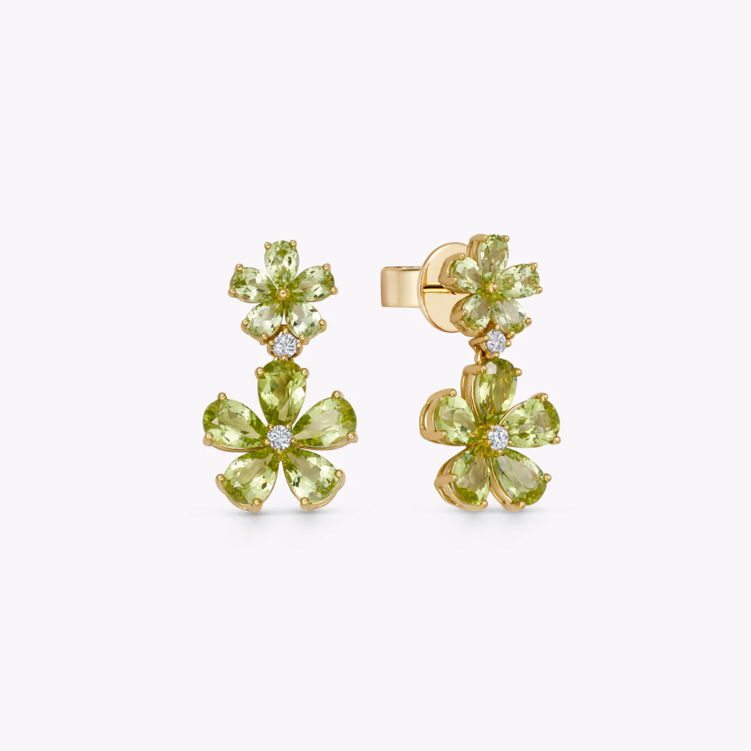 Petals Peridot and Diamond Flower Earrings - Image 2