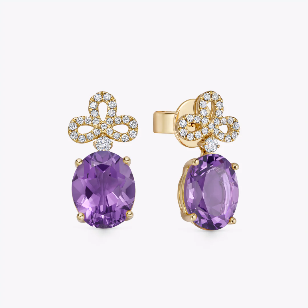 Signatures Tri Petal Top Amethyst and Diamond Earrings - Image 3