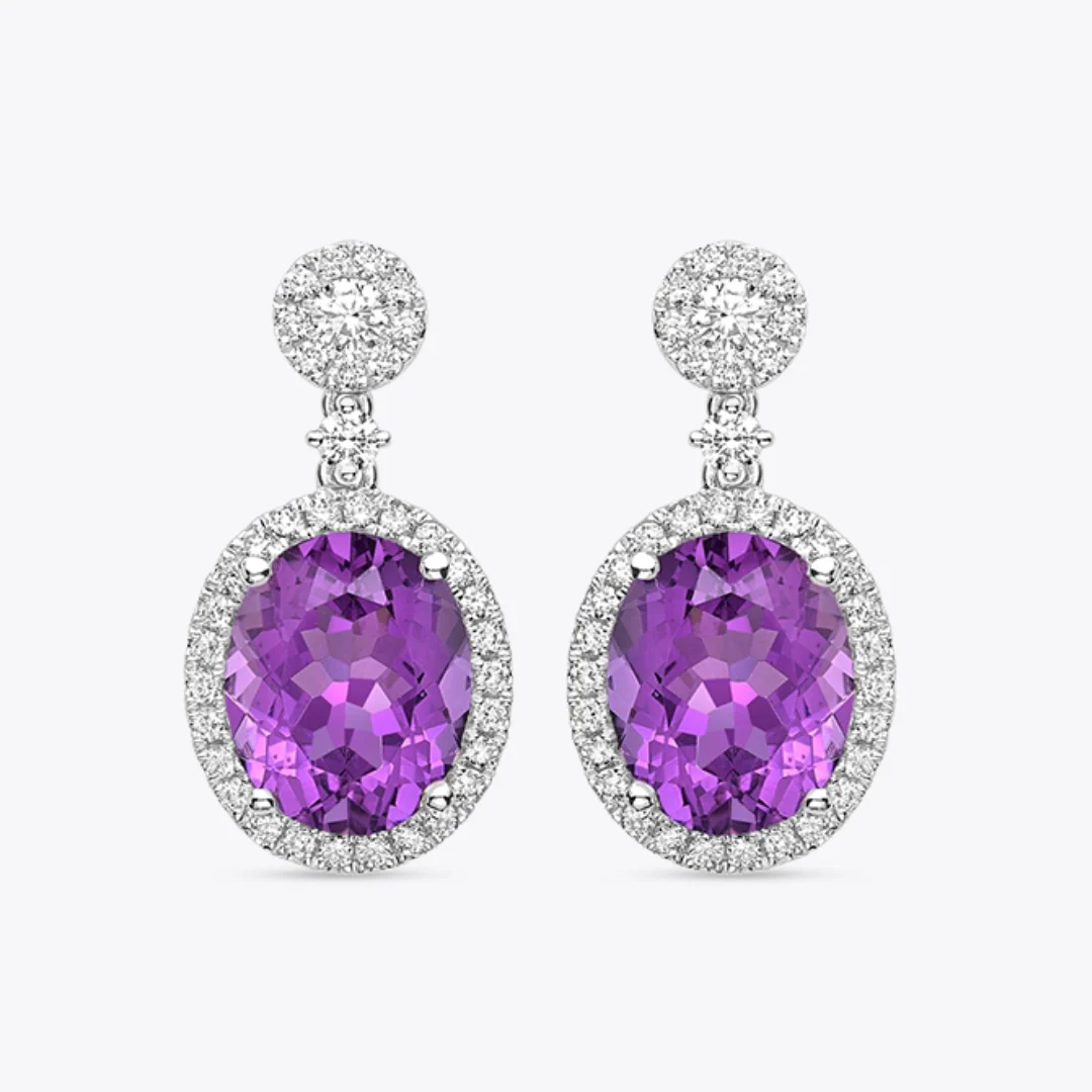 Signatures Oval Amethyst and Diamond Stud Top Earrings