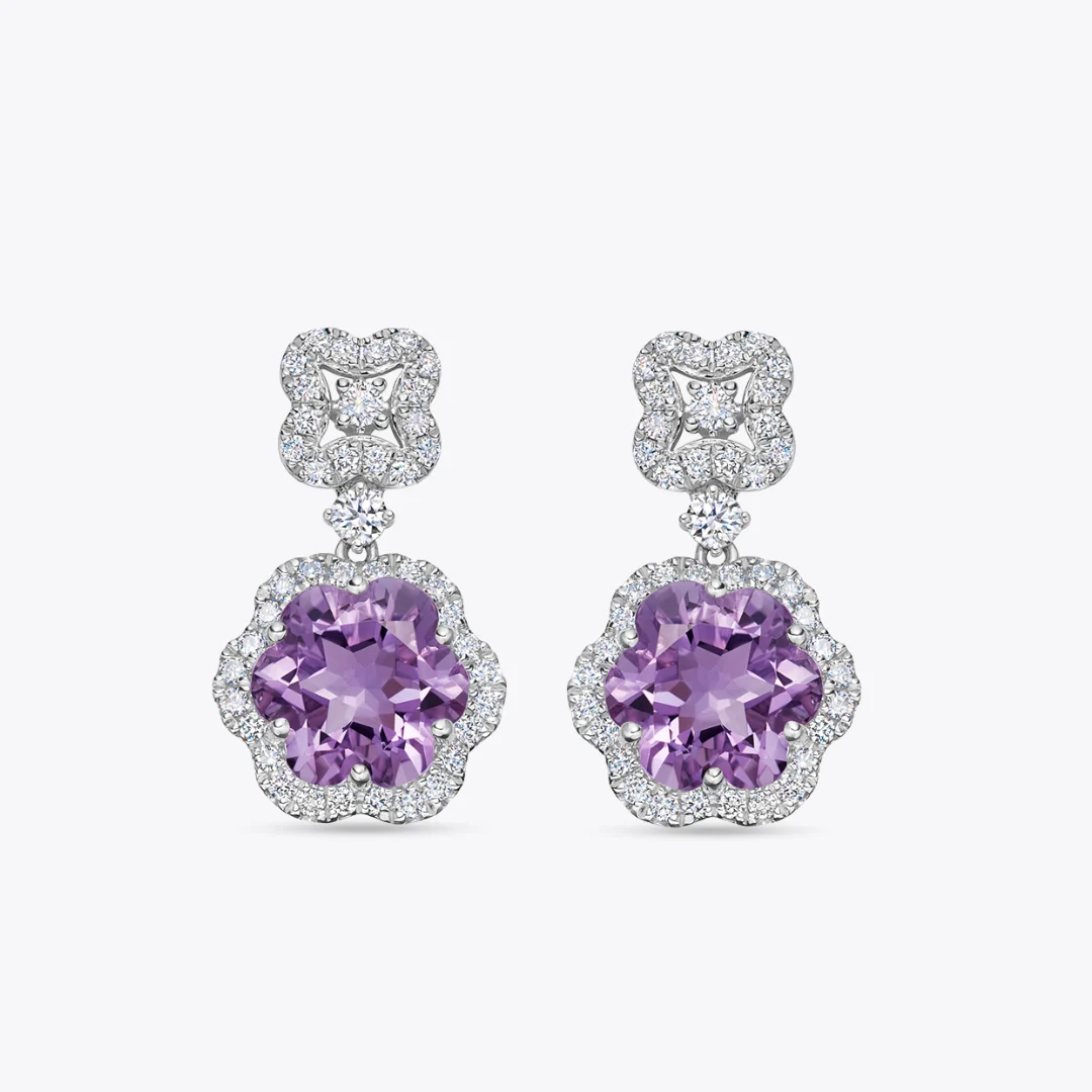 Signatures Flower Amethyst and Diamond Top Earrings