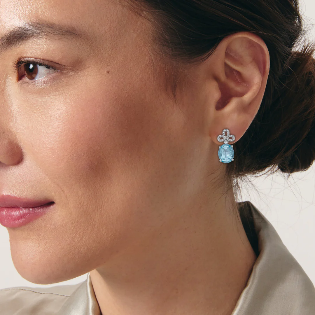 Signatures Tri Petal Top Blue Topaz and Diamond Earrings - Image 2