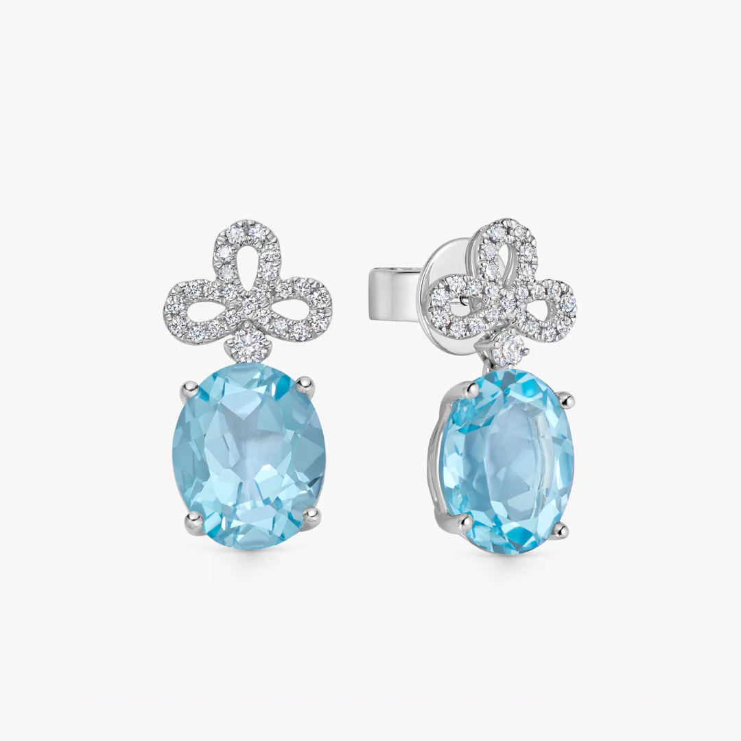 Signatures Tri Petal Top Blue Topaz and Diamond Earrings - Image 3