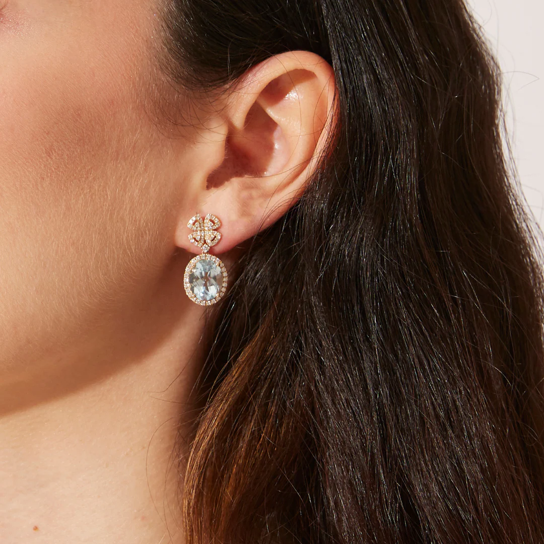 Signatures Blue Topaz and Diamond Clover Top Earrings - Image 2