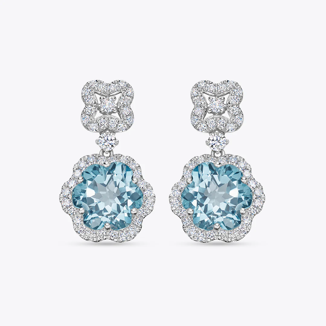 Signatures Flower Blue Topaz and Diamond Top Earrings