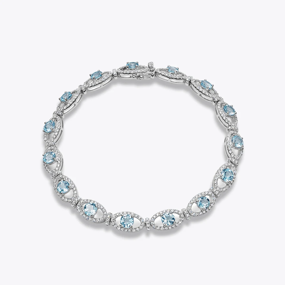 Signatures Blue Topaz and Diamond Oval Link Bracelet