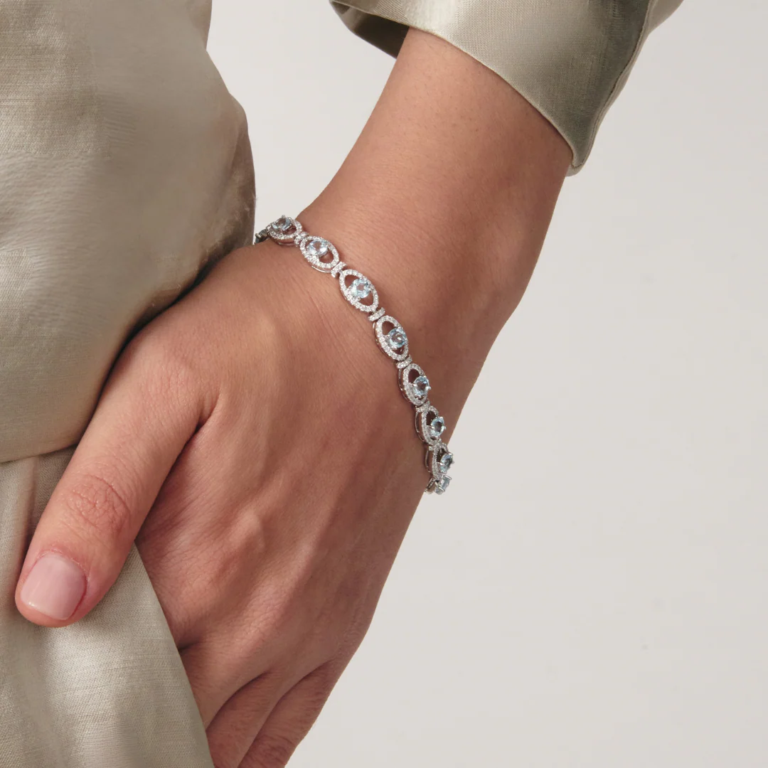 Signatures Blue Topaz and Diamond Oval Link Bracelet - Image 2