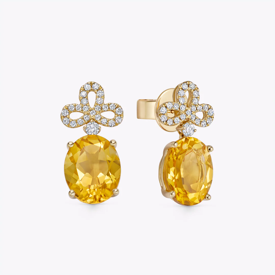 Signatures Tri Petal Top Citrine and Diamond Earrings - Image 2