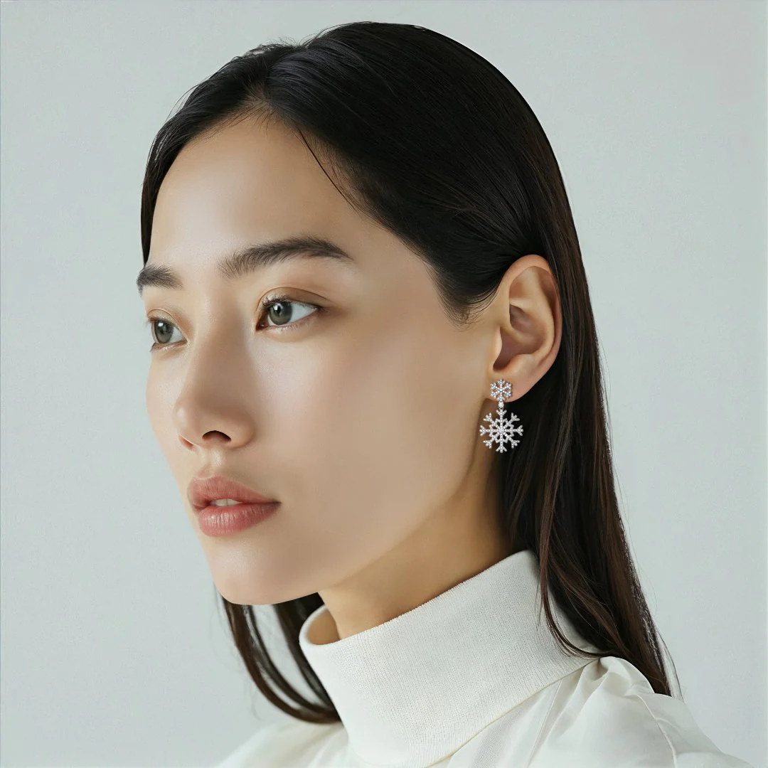 Snowflake Double Diamond Earrings - Image 2