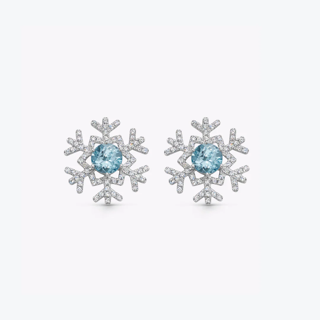 Snowflake Blue Topaz and Diamond Large Stud Earrings