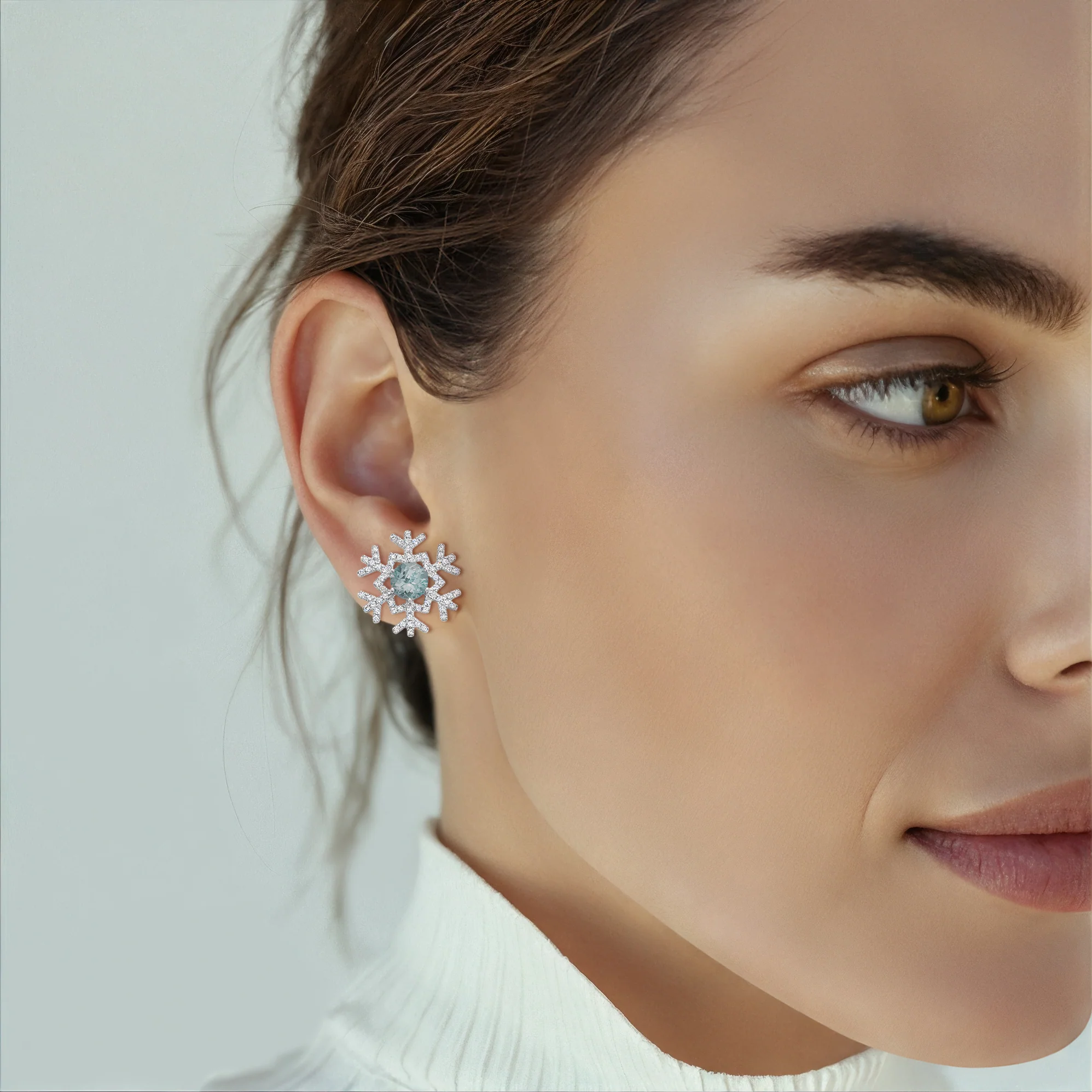 Snowflake Blue Topaz and Diamond Large Stud Earrings - Image 2