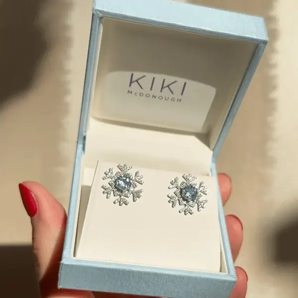 Snowflake Blue Topaz and Diamond Large Stud Earrings - Image 3