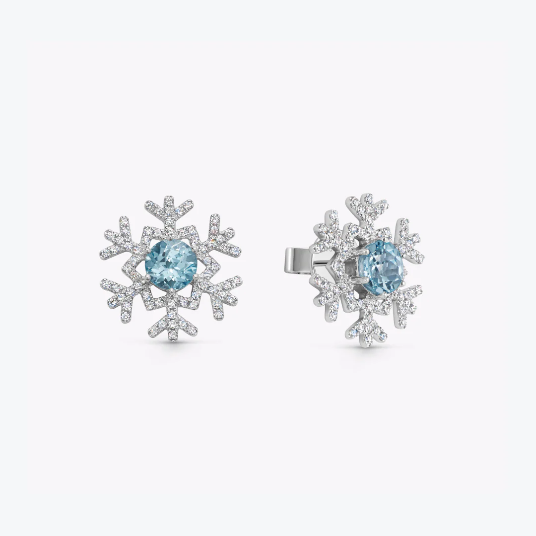 Snowflake Blue Topaz and Diamond Large Stud Earrings - Image 4