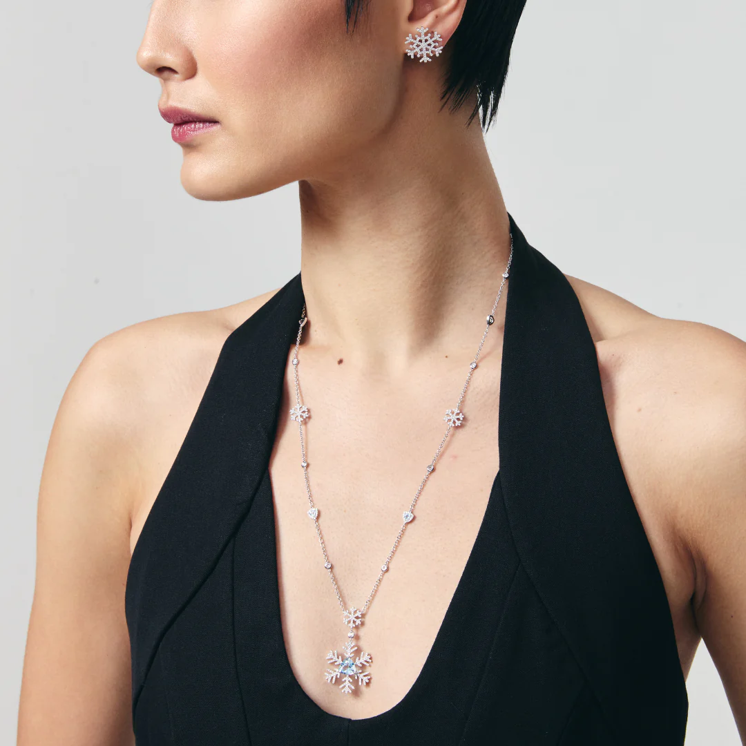 Snowflake Blue Topaz and Diamond Sautoir Necklace - Image 2