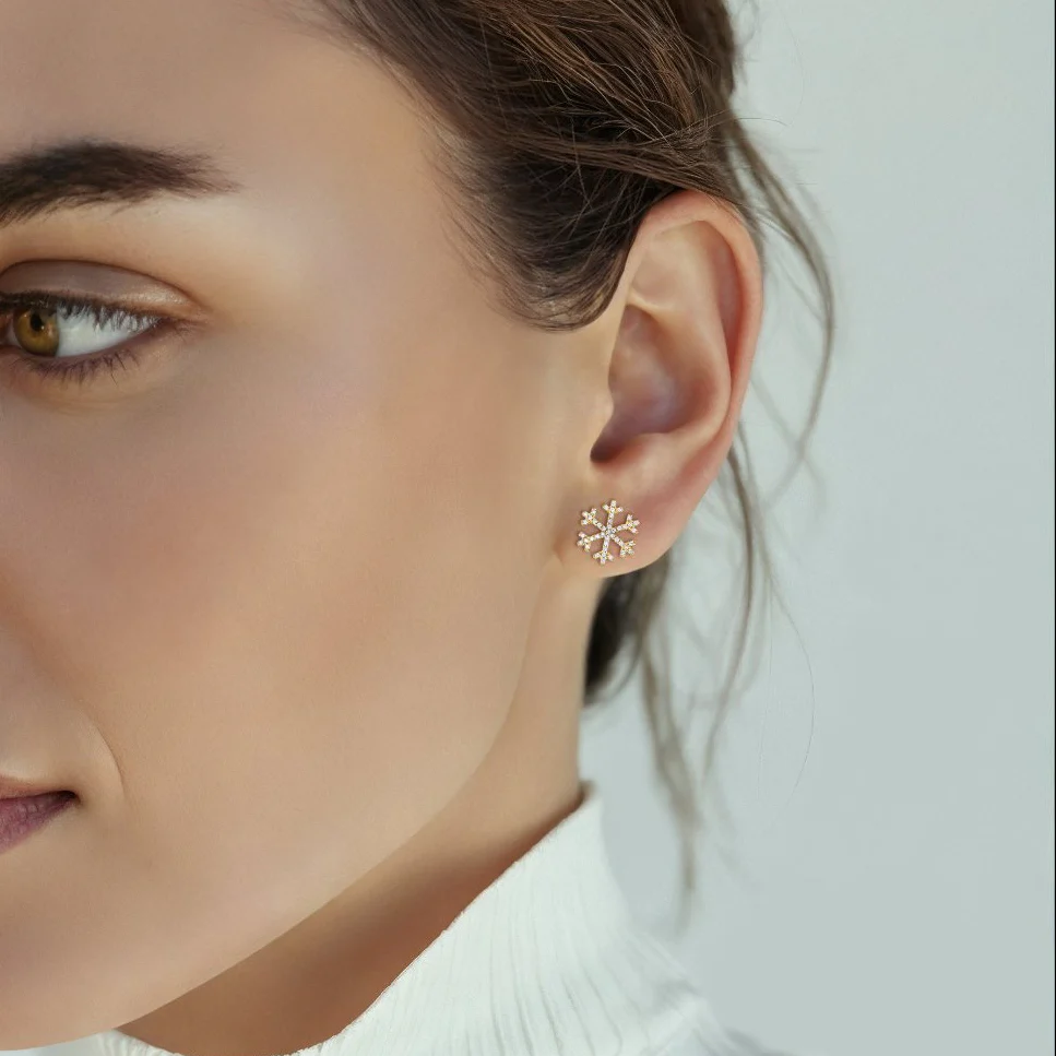 Snowflake Diamond Stud Earrings - Image 2