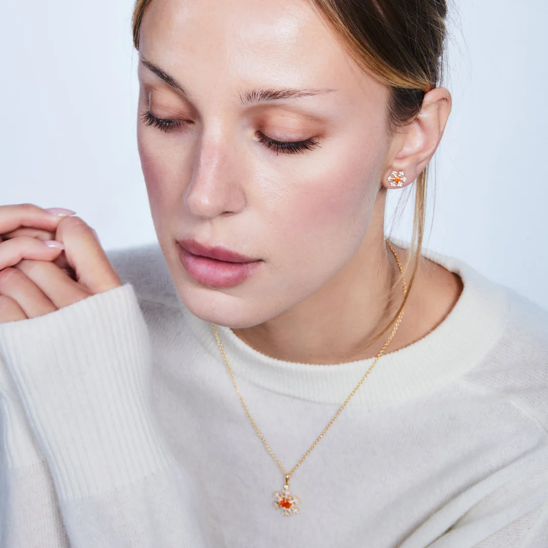 Snowflake Fire Opal and Diamond Pendant - Image 2