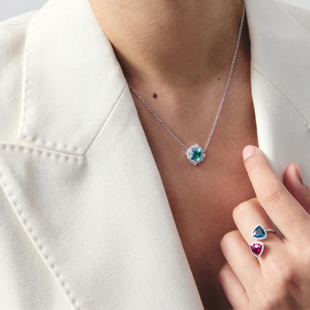 Special Editions Green Tourmaline and Diamond Halo Necklace - Image 2