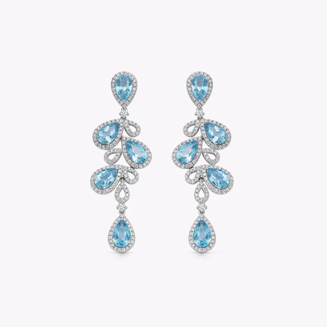 Special Editions Aquamarine and Diamond Scattered Pear Earrings