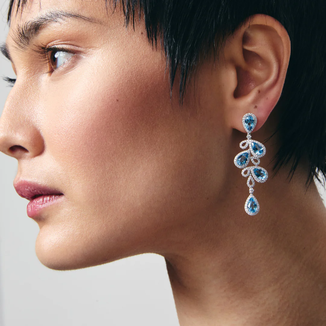 Special Editions Aquamarine and Diamond Scattered Pear Earrings - Image 2