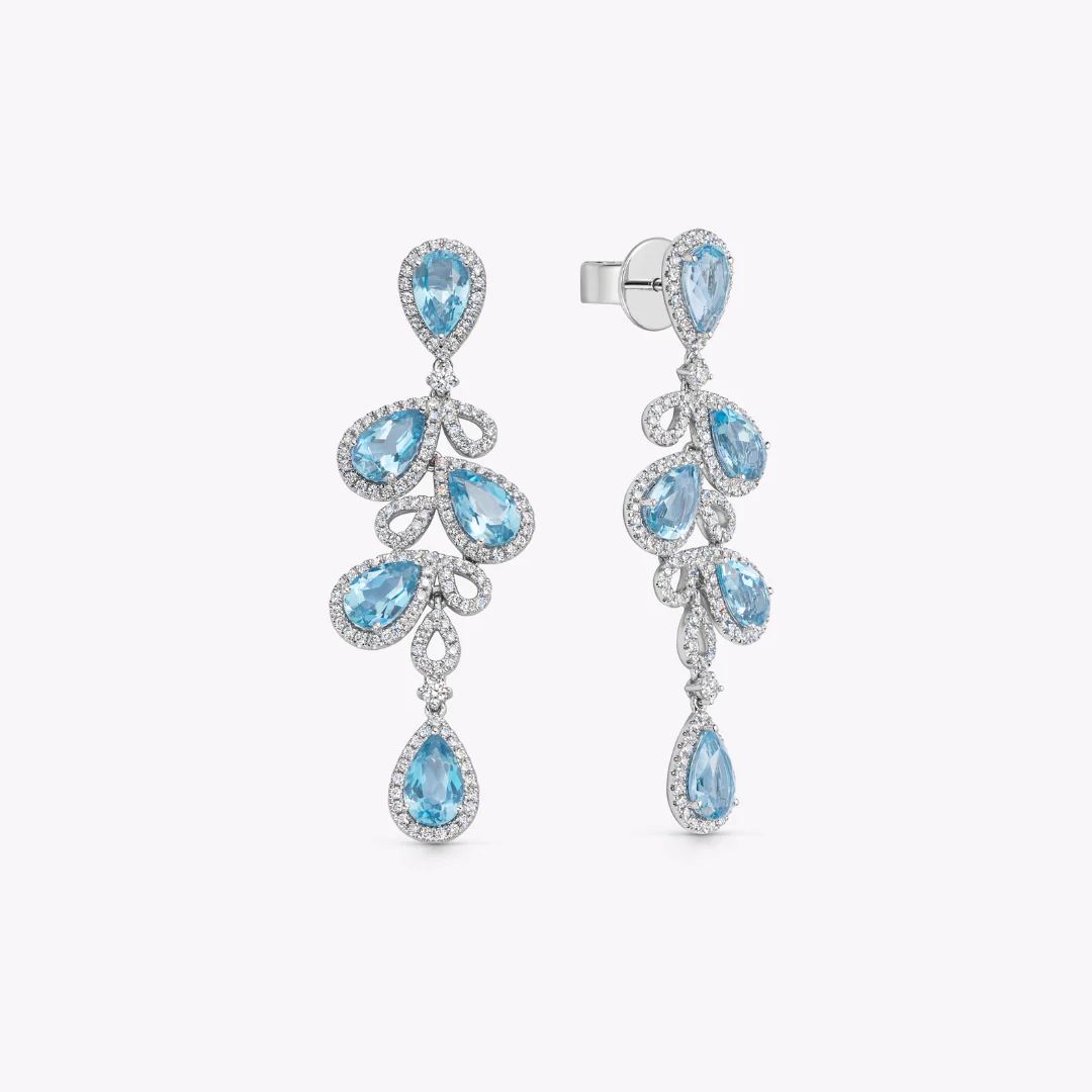 Special Editions Aquamarine and Diamond Scattered Pear Earrings - Image 3