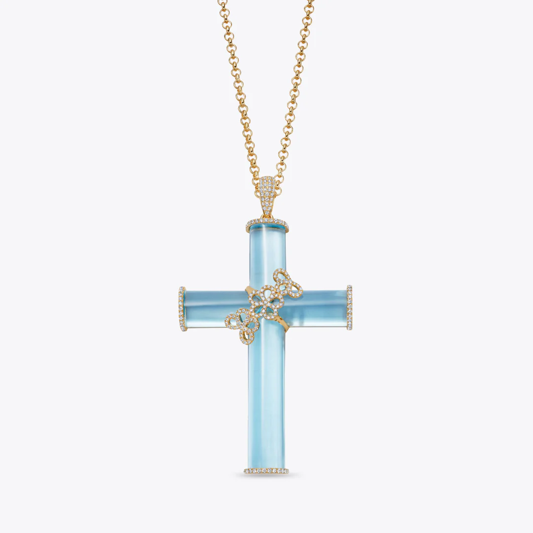 Special Editions Blue Topaz and Daisy Diamond Cross Pendant