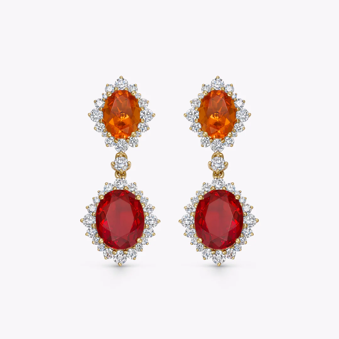 Special Editions Fire Opal and Graduated Diamond Halo Earrings