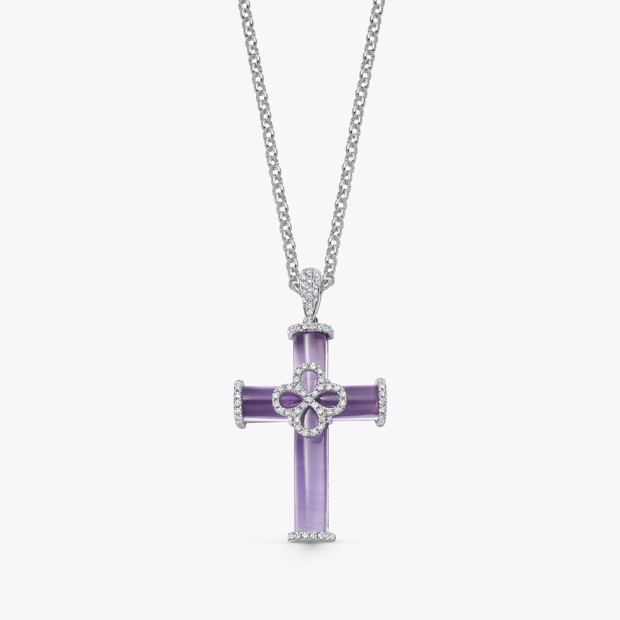 Special Editions Lavender Amethyst and Diamond Petal Cross Pendant - Image 2