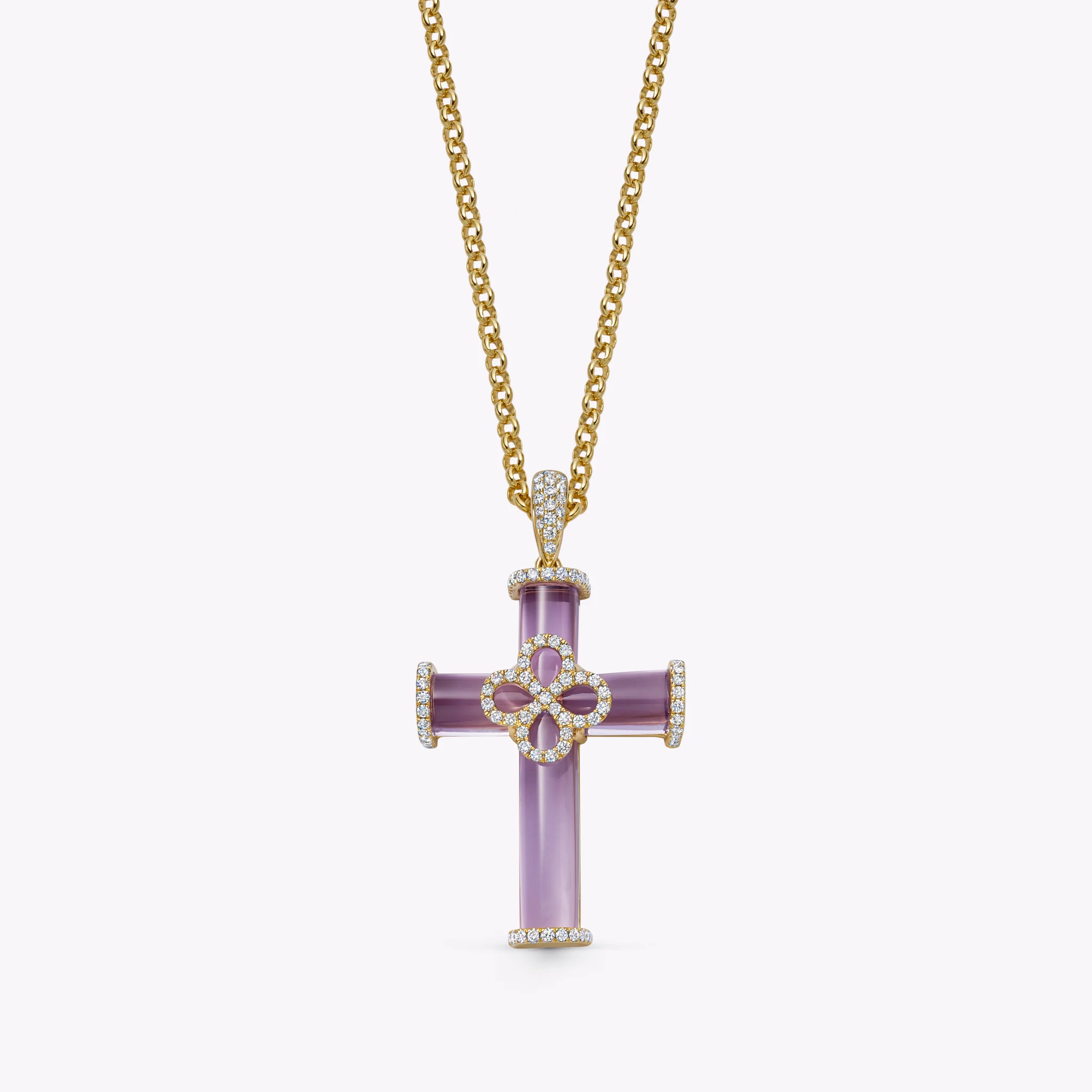 Special Editions Lavender Amethyst and Diamond Petal Cross Pendant - Image 2