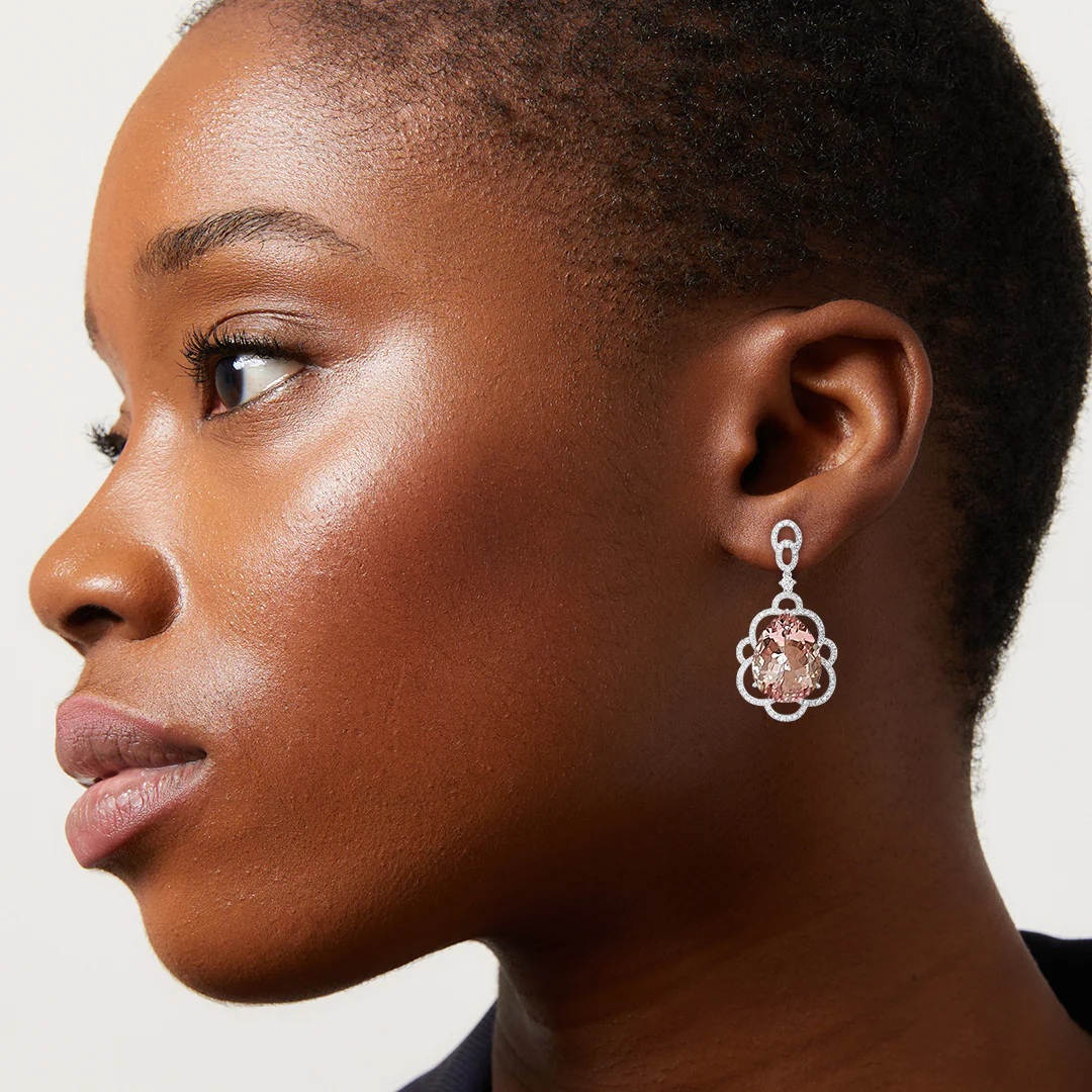 Special Editions Morganite and Diamond Petal Earrings - Image 2