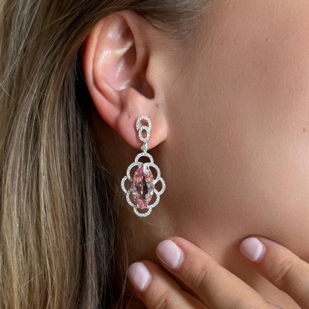 Morganite and Diamond Petal Earrings - Image 2