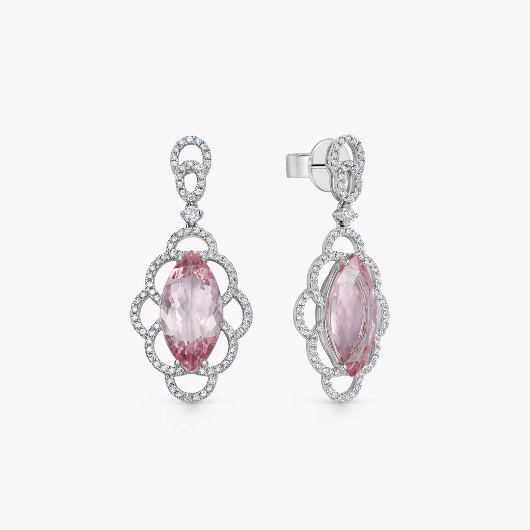 Morganite and Diamond Petal Earrings - Image 3