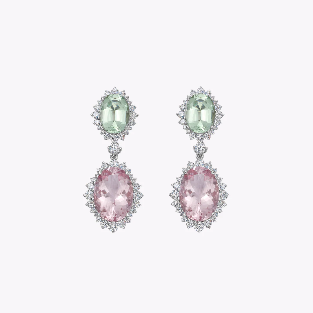 Morganite and Green Tourmaline Earrings
