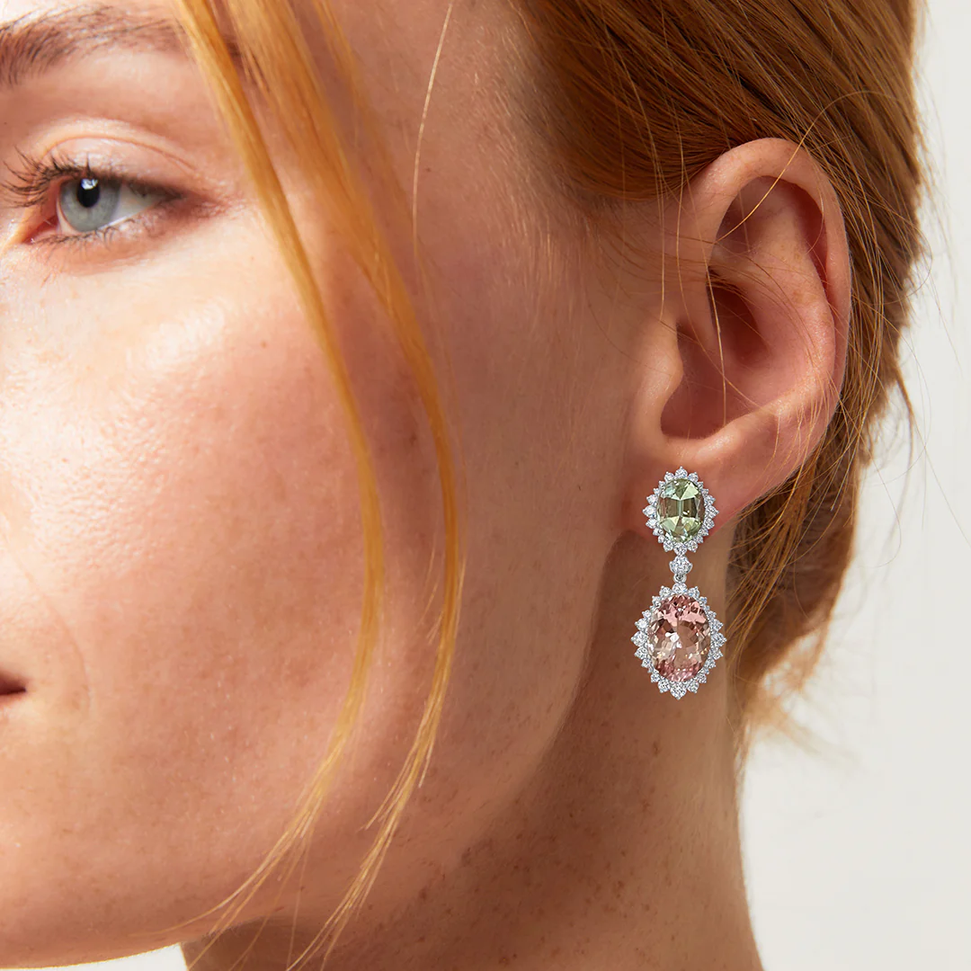 Morganite and Green Tourmaline Earrings - Image 2