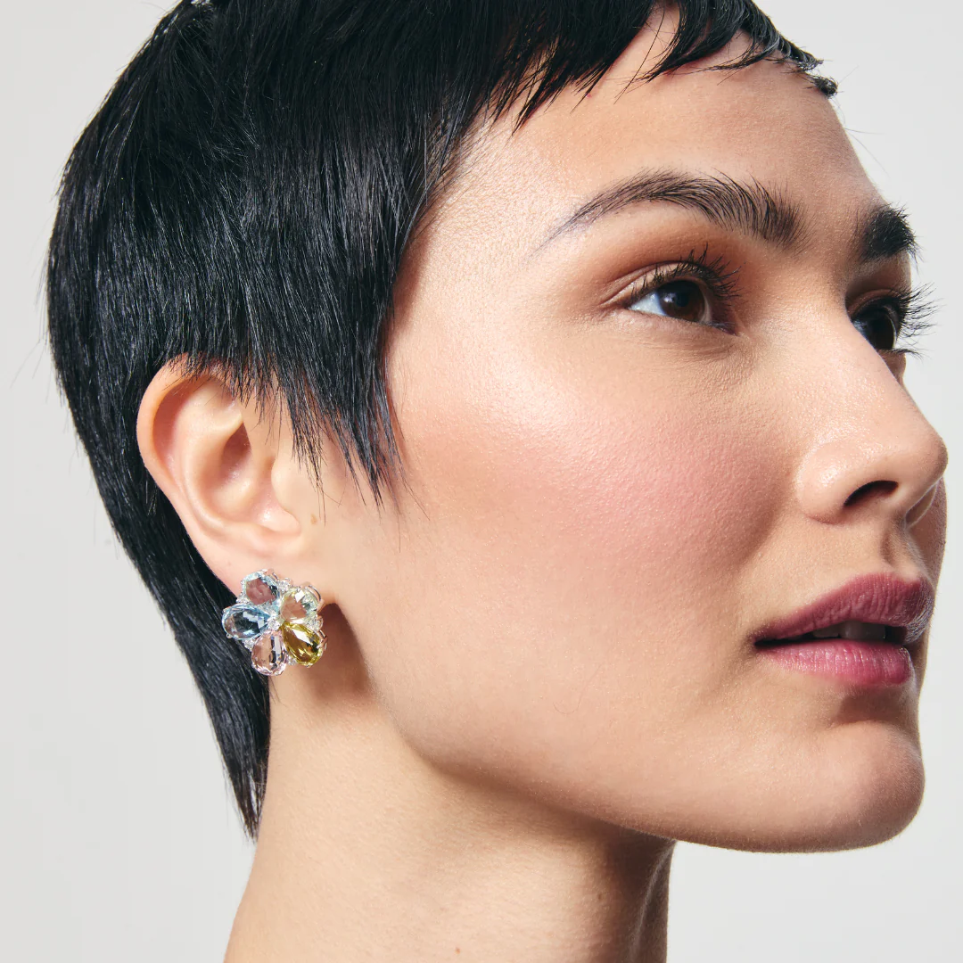 Multi Colour Beryl and Diamond Flower Earrings - Image 2