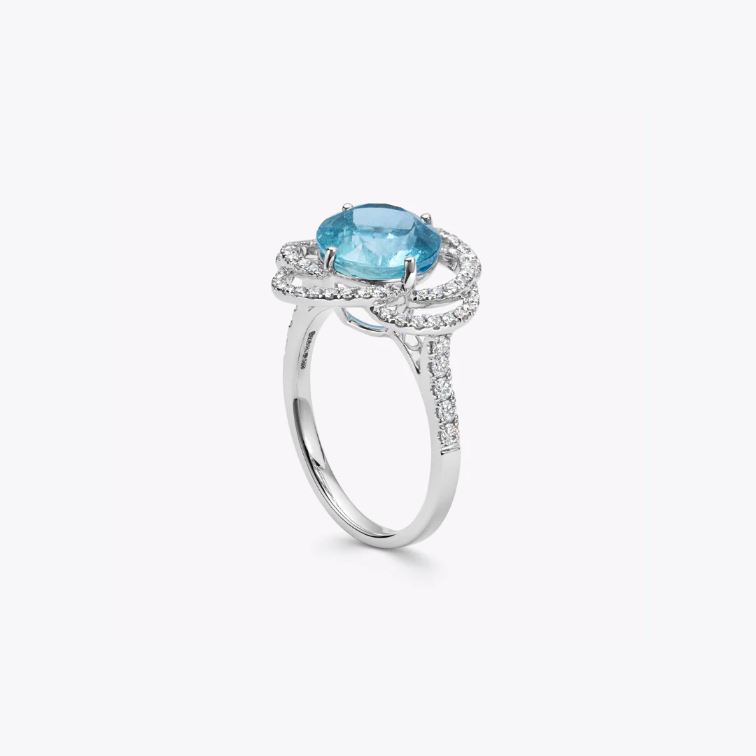Special Editions Aquamarine and Diamond Wave Detail Ring - Image 3