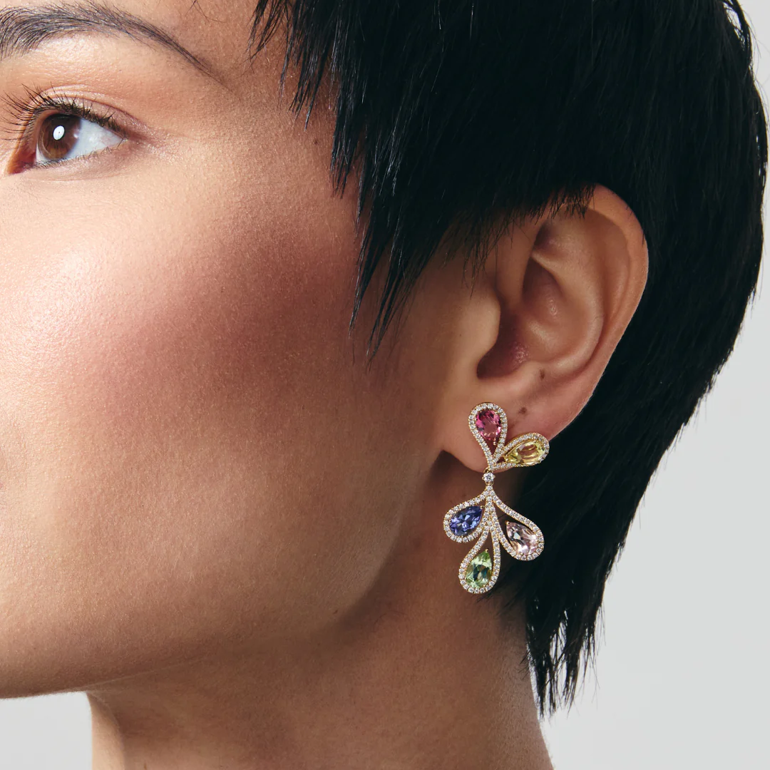 Special Editions Tourmaline, Beryl, Tanzanite and Diamond Bloom Earrings - Image 2