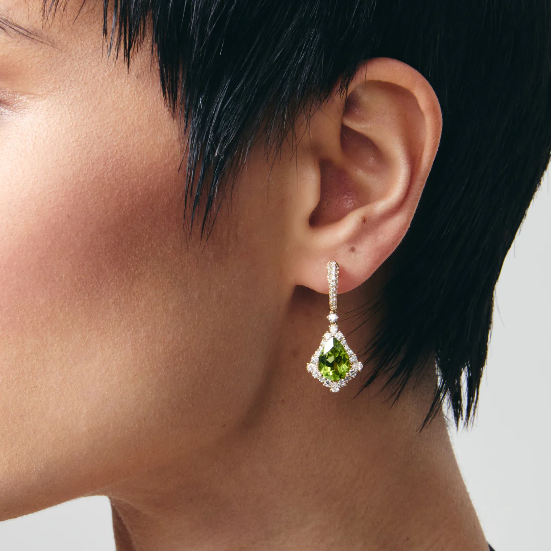 Special Editions Pear Peridot and Diamond Frame Earrings - Image 2