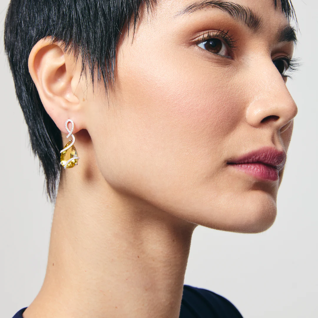 Yellow Beryl and Diamond Curl Earrings - Image 2