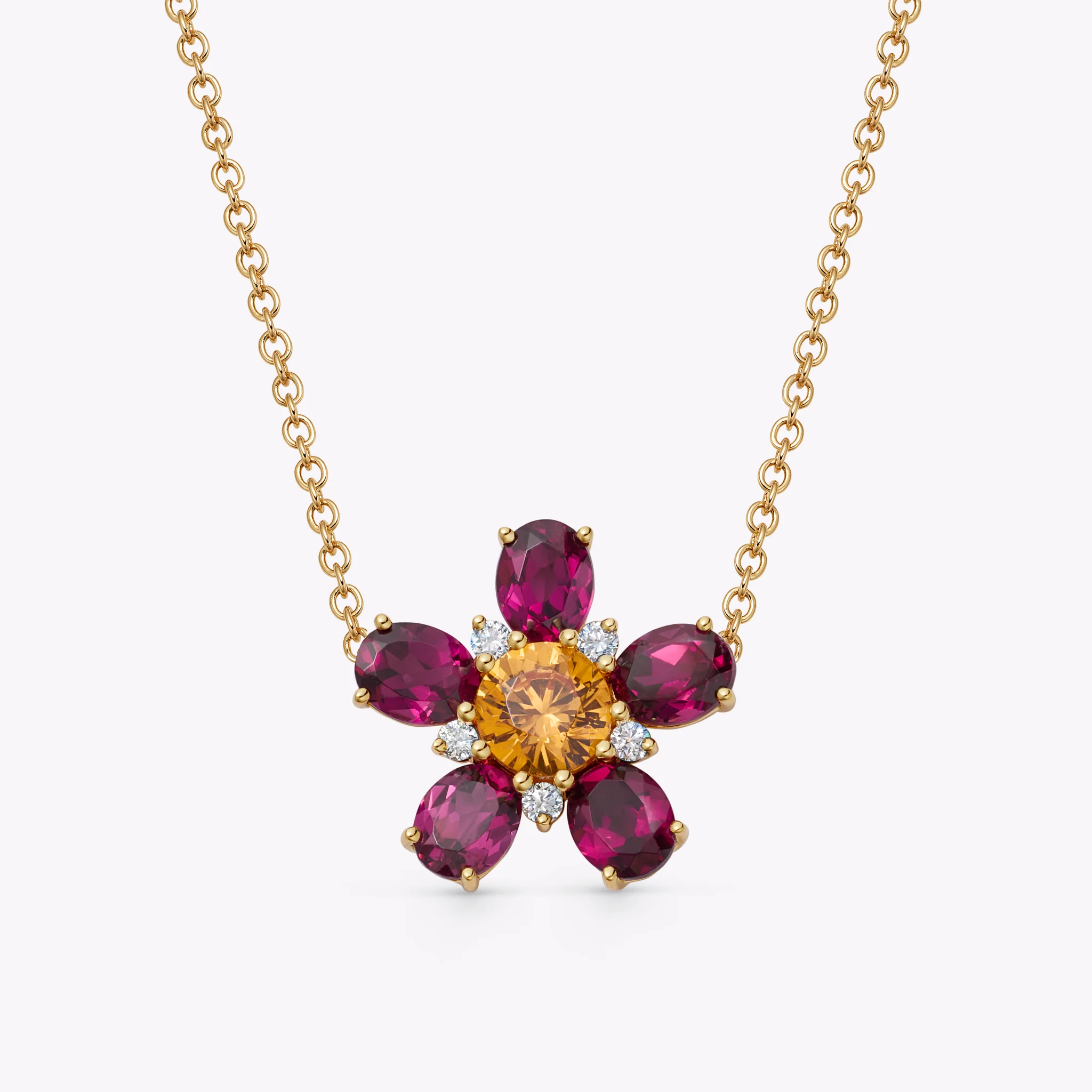 Petals Rhodolite Garnet, Mandarin Garnet and Diamond Necklace