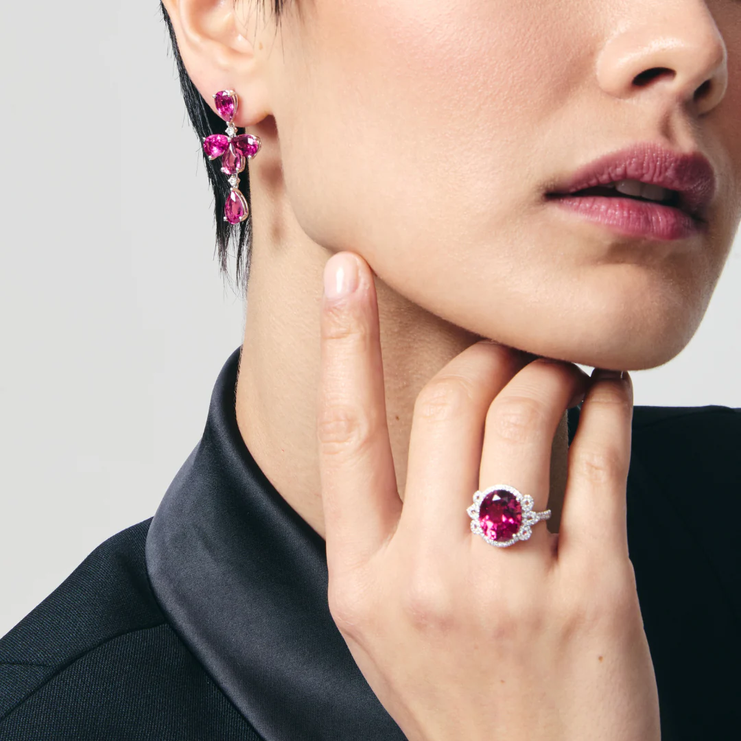 Special Editions Rubellite and Diamond Bloom Earrings - Image 2