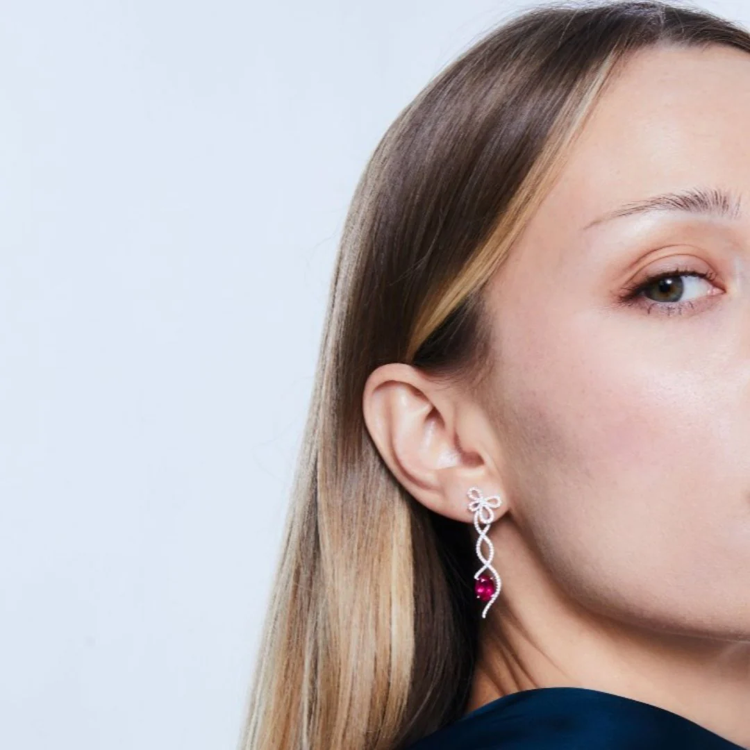Special Editions Rubellite and Diamond Bow Earrings - Image 2