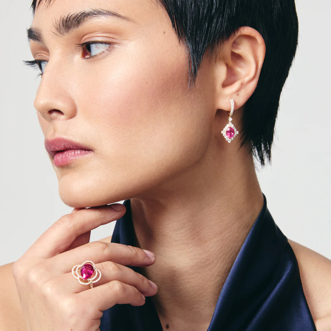 Special Editions Rubellite and Diamond Frame Earrings - Image 2