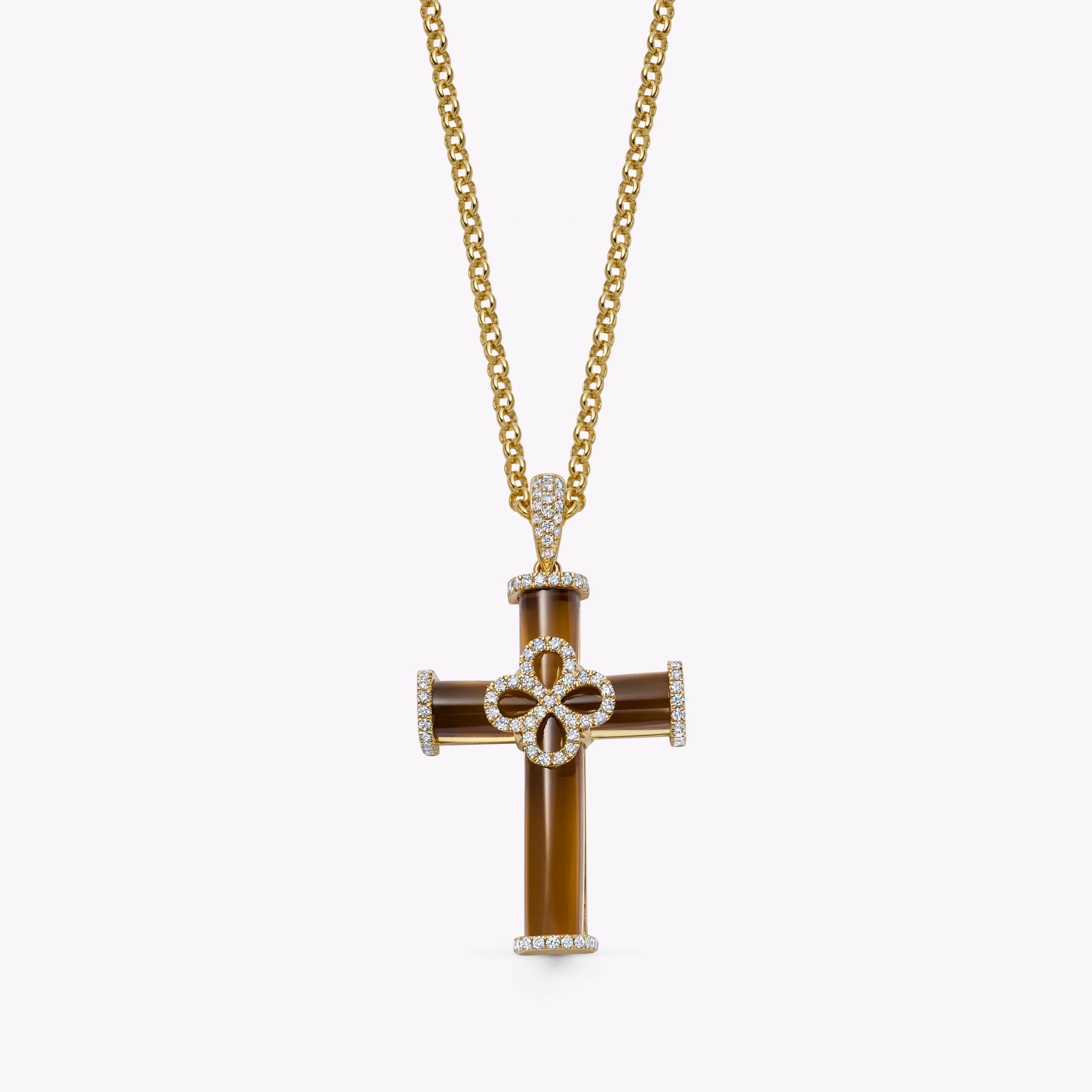 Special Editions Smoky Quartz and Diamond Petal Cross Pendant - Image 2